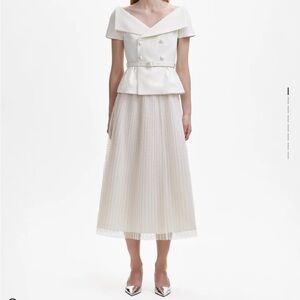 Self Portrait Exclusive Cream Off the Shoulder Midi Dress